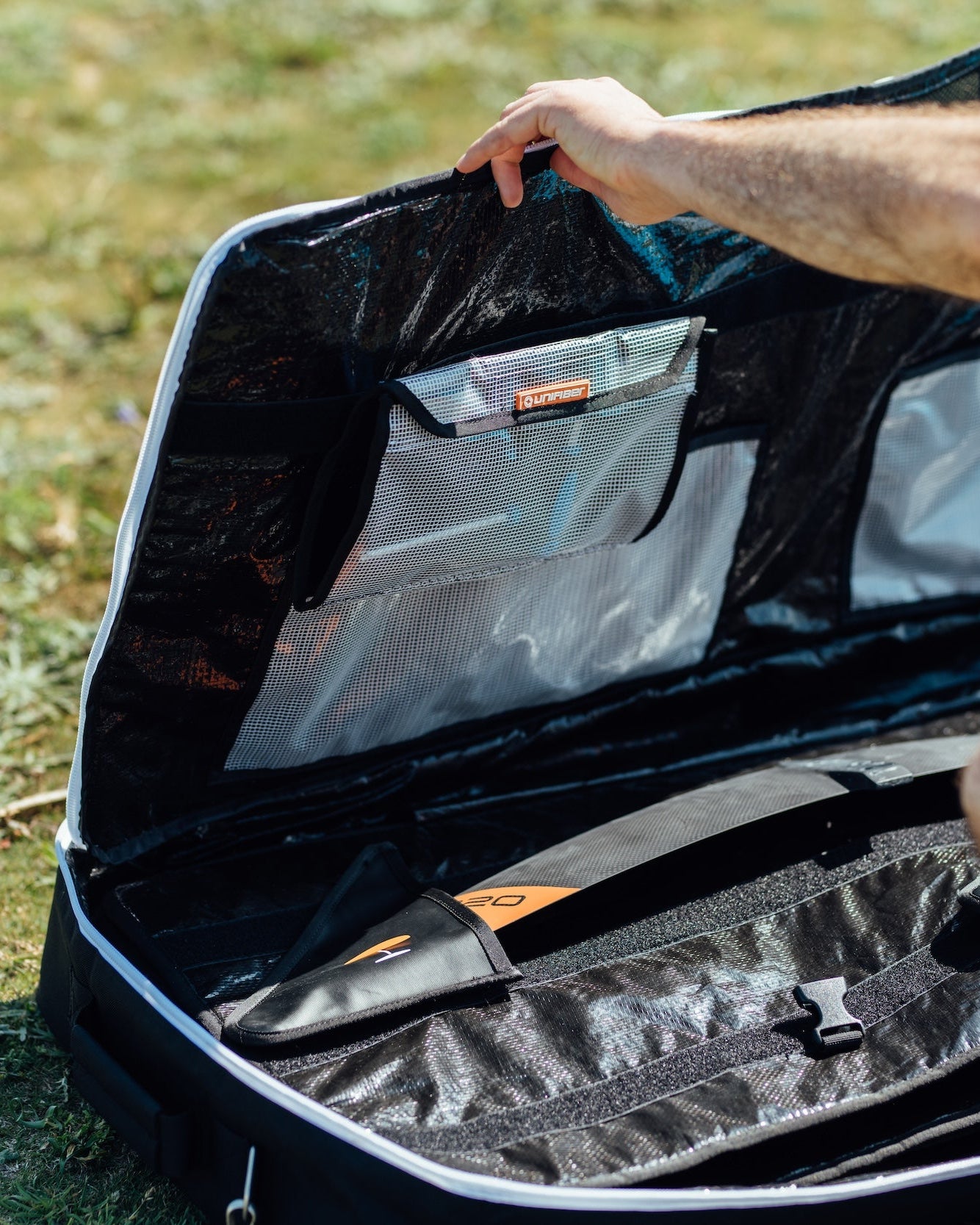 open foil bag showing internal storage