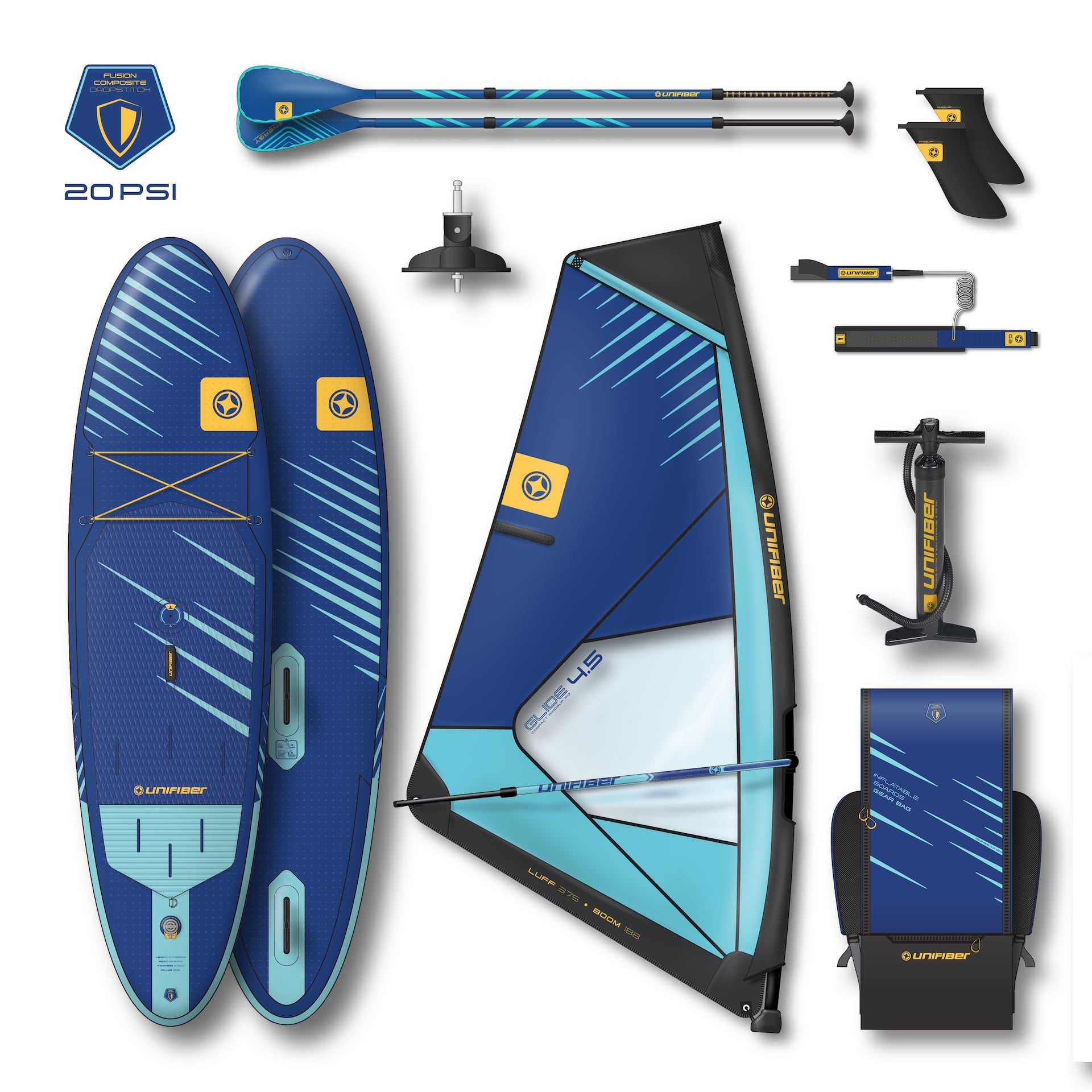 Oxygen iWindSup FCD 10'7" & Glide 5.5 Rig + Paddle + Leash Windsup Pack Unifiber