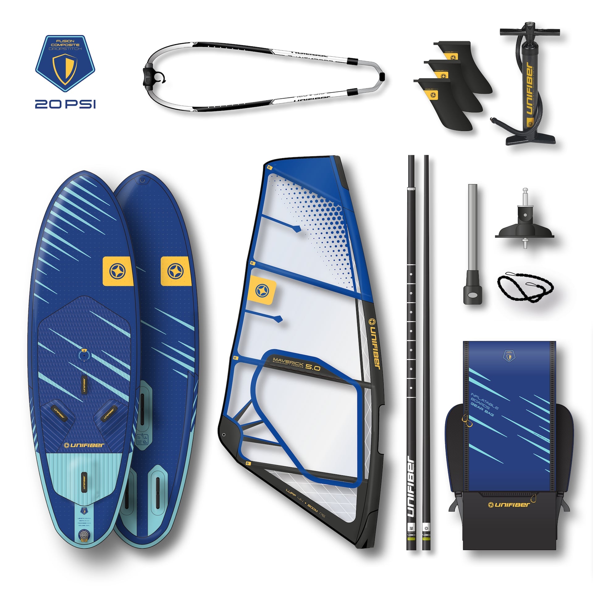 RPM iWindsurf 280 (FCD) & Maverick II 6.5 Rig Windsurf Pack Unifiber