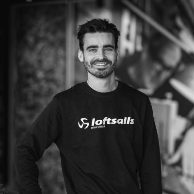 Rider wearing a Loftsails t shirt