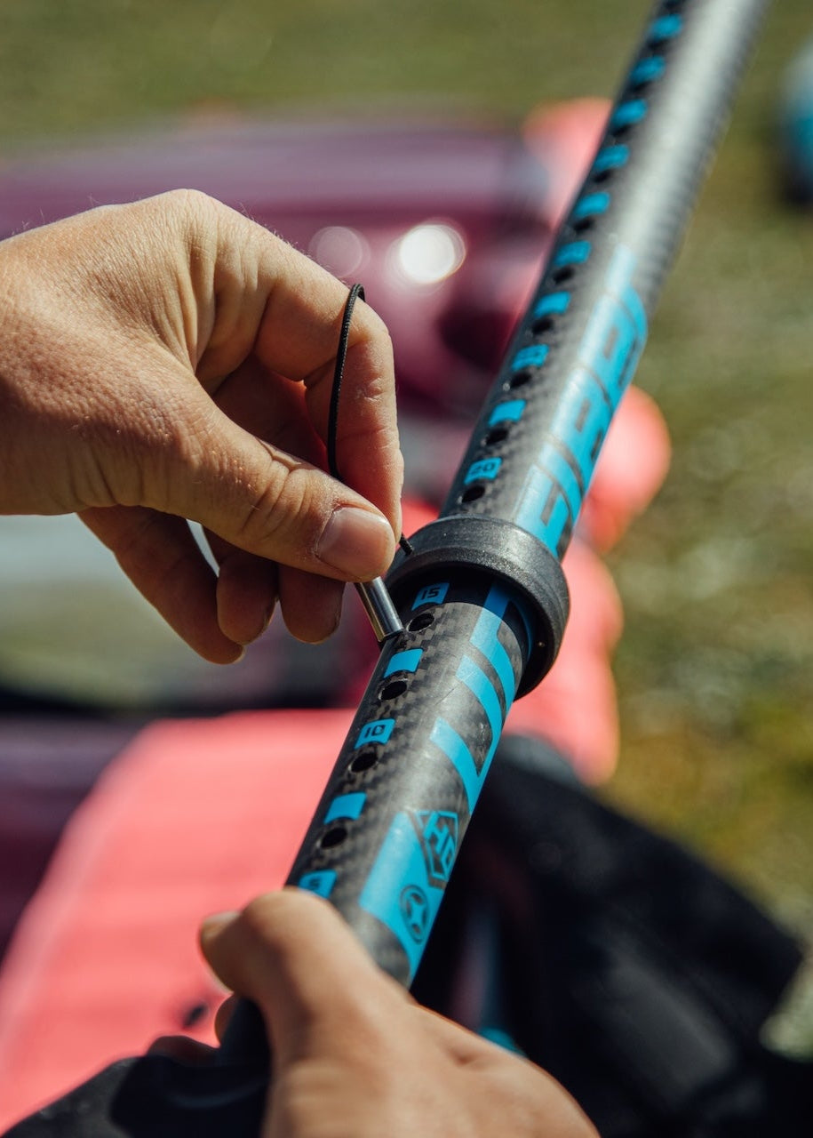 lock system with pin of windsurfing mast extension RDM made from carbon fiber 